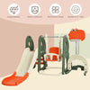 6-in-1 toddler slide and swing set in orange with basketball hoop, football gate, and adjustable swing for active play.
