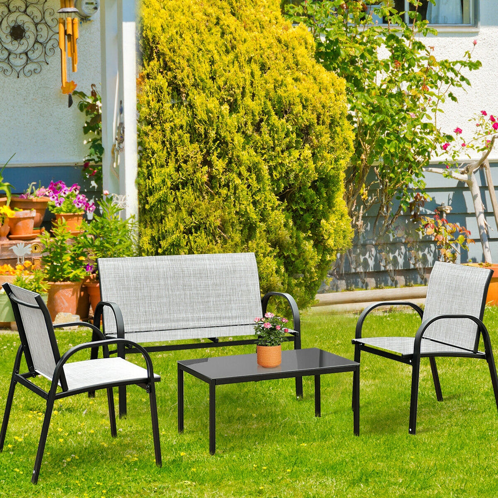 4 Pieces Patio Furniture Set with Glass Top Coffee Table-Gray - Gallery View 1 of 8