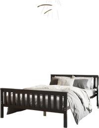 Full size wood platform bed with headboard, featuring a solid wood frame and under-bed storage for versatile bedroom.