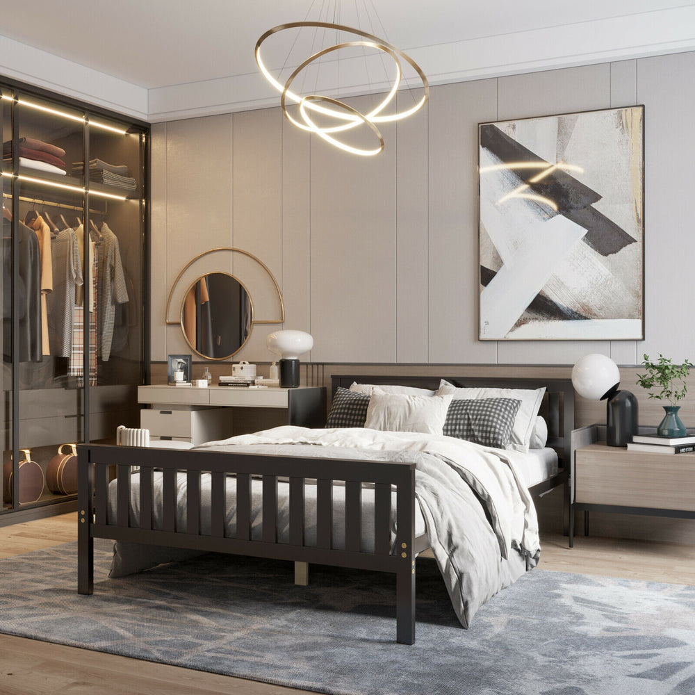 Full Size Wood Platform Bed with Headboard - Gallery View 1 of 12
