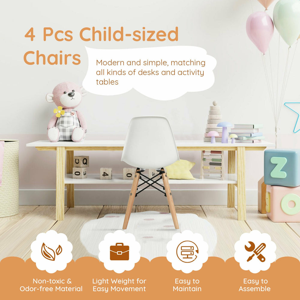 Child-sized DSW chair with sturdy beech legs, lightweight design, perfect for nurseries and playrooms.