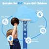 3-in-1 kids basketball hoop set in blue with adjustable height, promoting motor skills and hand-eye coordination for.