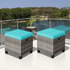 2PCS Patio Rattan Wicker Ottoman Seat with Removable Cushions-Turquoise - Gallery View 1 of 12