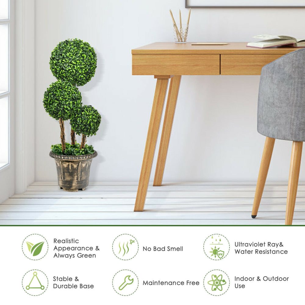30-inch artificial topiary triple ball tree with UV protection, perfect for indoor and outdoor decoration.
