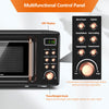 Close-up of the 700W retro microwave oven control panel with LED display, featuring 5 power levels and auto cooking.