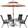 Portable black patio folding dining chairs with adjustable headrest, perfect for outdoor relaxation and easy storage.