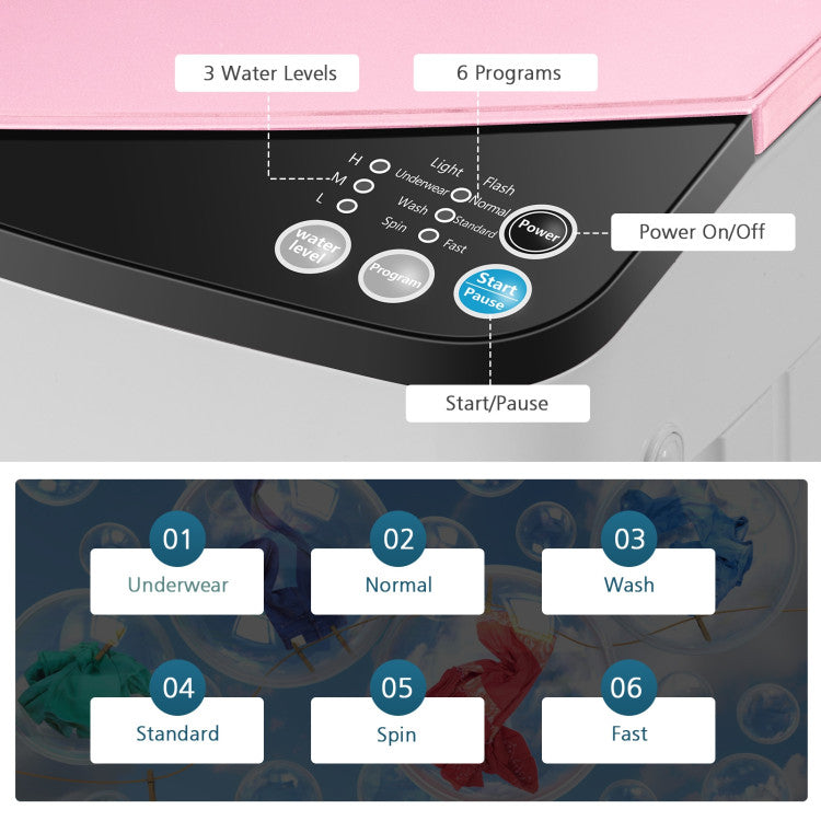 Costway Fully-Automatic Washing Machine with Built-in Barrel Light New