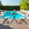3-piece patio rattan bistro set with round folding table and 2 chairs, perfect for outdoor dining by the pool.