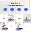 Foldable blue mini trampoline for kids, featuring adjustable height, durable jumping mat, and foam-padded handle for.