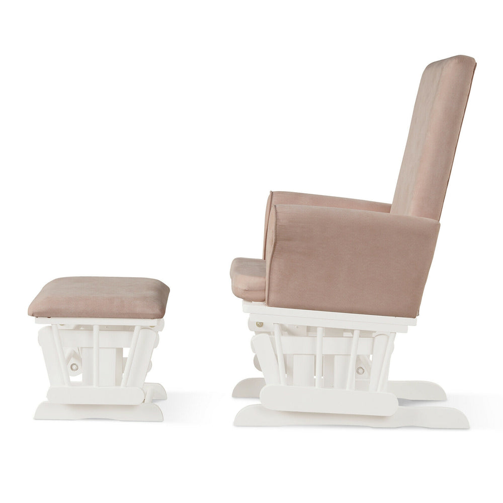 Pink Baby Nursery Relax Rocker with cushioned ottoman, featuring a solid wooden frame for stability and ergonomic.