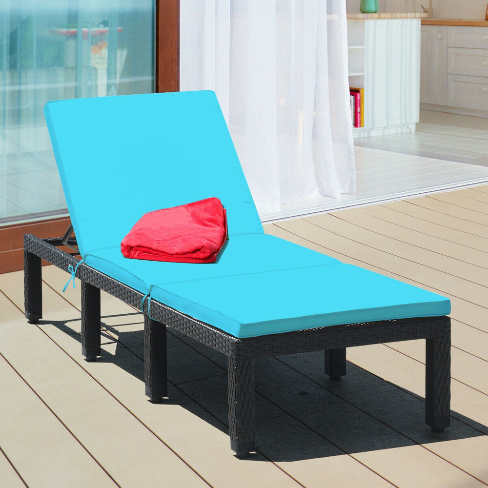 Patio Rattan Cushioned Height Adjustable Lounge Chair-Blue - Gallery View 1 of 12