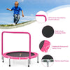 36-inch pink kids trampoline with full covered handrail, padded safety cover, and sturdy steel frame for indoor/outdoor.