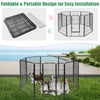 Heavy-duty 8-panel pet playpen with door, rust-resistant black coating, ideal for outdoor exercise and play.
