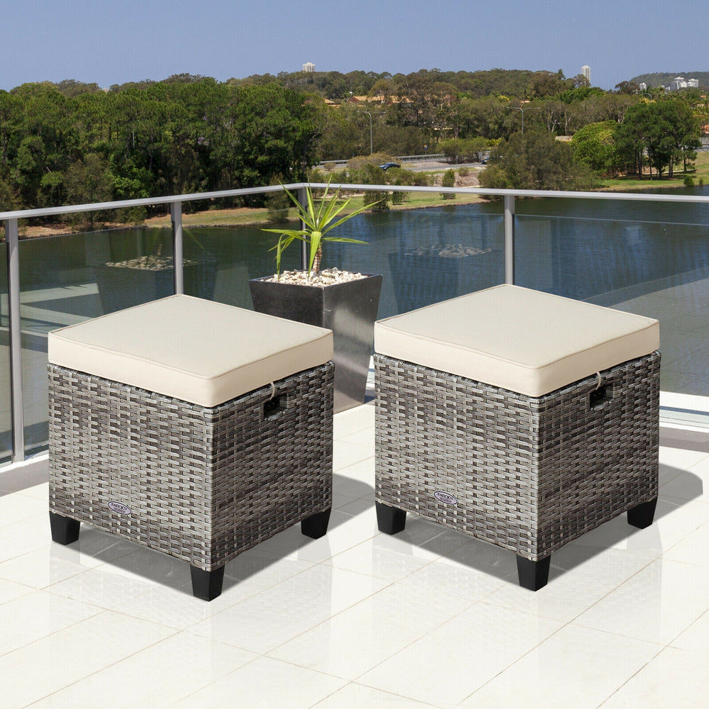 2 Pieces Patio Rattan Ottoman Seat with Removable Cushions-Beige - Gallery View 1 of 12