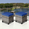 2 Pieces Patio Rattan Ottoman Seat with Removable Cushions-Navy - Gallery View 1 of 12