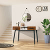 42-inch industrial console table with two drawers and a large open shelf, perfect for stylish entryway organization.