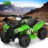 Green 6V kids ATV quad electric ride-on car with LED light, storage basket, and durable wheels for safe outdoor fun.