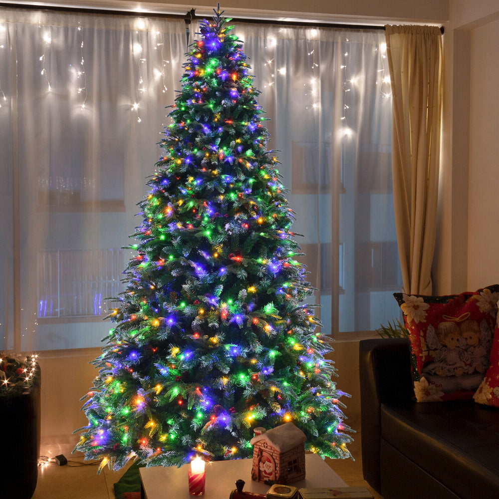 Pre-Lit Snowy Christmas Hinged Tree with Multi-Color Lights-9' - Gallery View 1 of 12