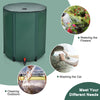 53-gallon portable collapsible rain barrel for collecting rainwater, featuring a zippered mesh cover and hose.