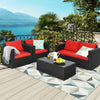 4 Pieces Patio Rattan Conversation Set with Cushions and Coffee Table-Red - Gallery View 1 of 10
