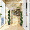 Two 4-foot artificial spiral boxwood topiary trees in golden pots, perfect for indoor or outdoor decor.