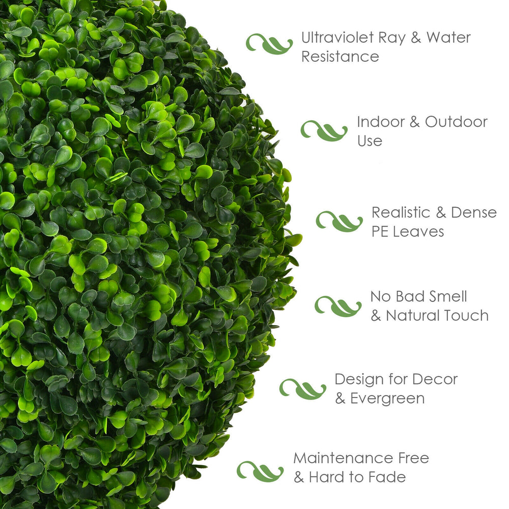 15.7-inch artificial boxwood topiary ball set with realistic PE leaves, perfect for indoor and outdoor decor.