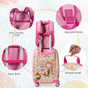 Kids rolling suitcase and backpack set in pink with astronaut pattern, featuring adjustable straps and portable handle.