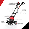 14-inch electric tiller with 10 amp motor, four blades, and foldable design for easy transport and storage.