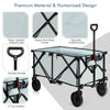Collapsible outdoor folding wagon cart in gray with adjustable handle, sturdy steel frame, and flexible wheels for easy.