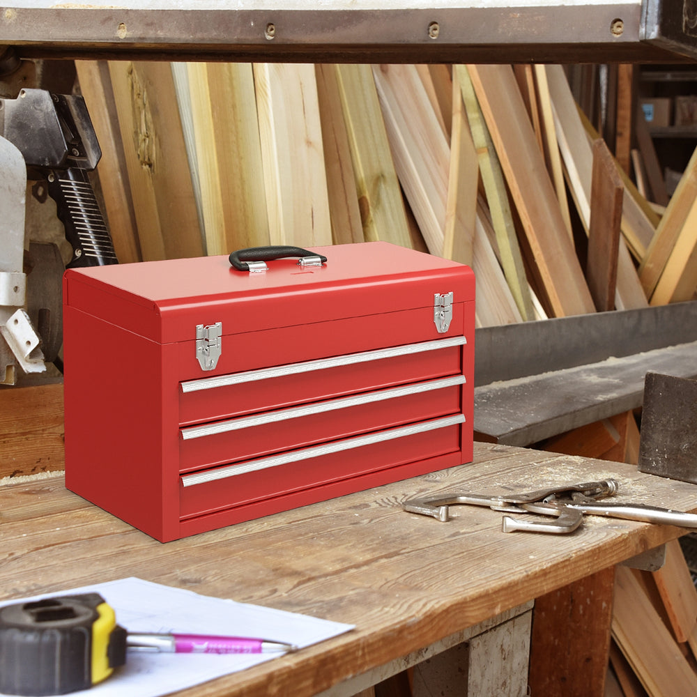 Portable Garage Mechanic Tool Cabinet Box with 3 Drawers-Red - Gallery View 1 of 11