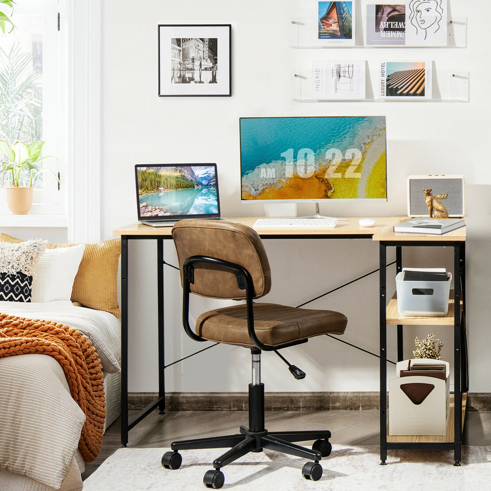 48 Inch Reversible L Shaped Computer Desk with Adjustable Shelf-Natural - Gallery View 1 of 10