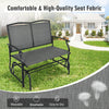 Gray iron patio rocking chair for two, featuring breathable fabric and a durable metal frame, ideal for outdoor.