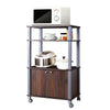 Walnut microwave rack stand showcasing 3 adjustable shelves and a spacious 2-door cabinet for versatile kitchen.