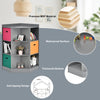 3-tier gray kids storage shelf corner cabinet with 3 colorful baskets, designed for space-saving organization.