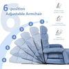 Adjustable blue folding lazy floor chair with armrests, featuring a steel frame and detachable cushion for versatile.