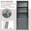 Gray wooden bookcase with adjustable shelves and doors, offering large storage space for books and decor.