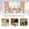 Eucalyptus rocking chair set includes two comfortable chairs with wide backrests, ideal for serene outdoor moments.