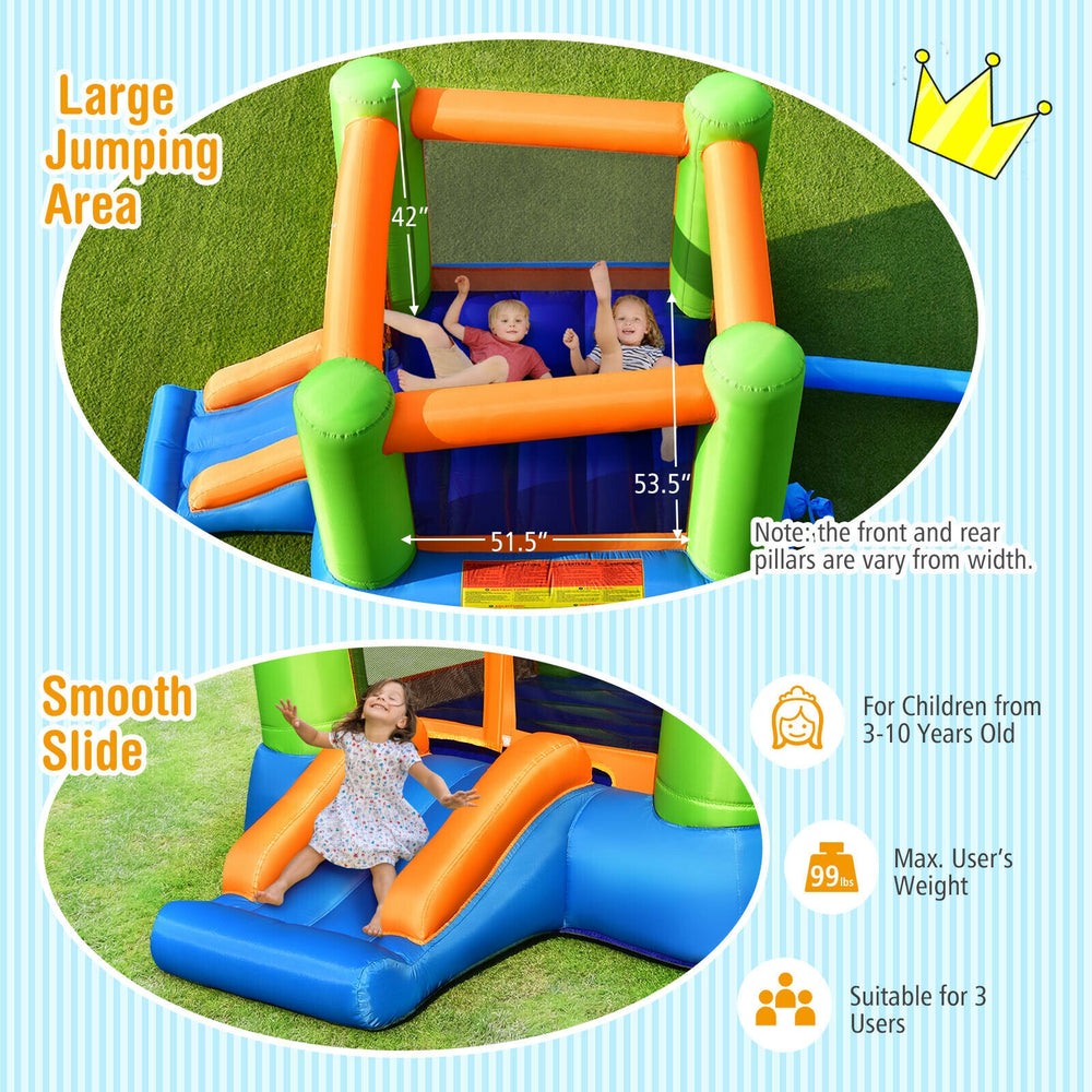 Kids inflatable bounce house featuring a large jumping area and smooth slide, made of waterproof oxford cloth for.