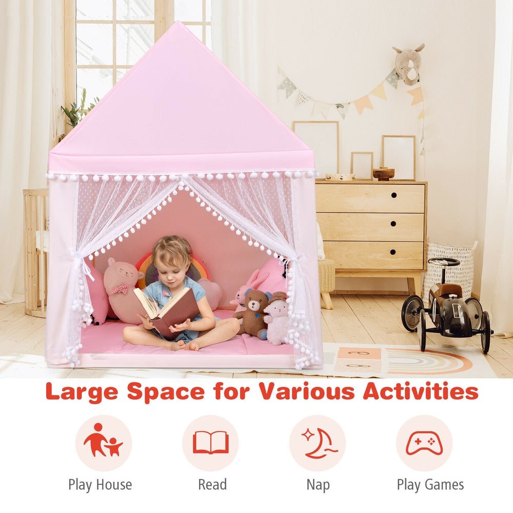 Kids play tent in pink with solid wood frame and thick mat, perfect for reading, playing, or napping indoors or.