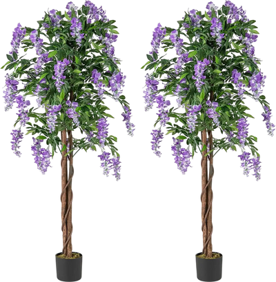 Costway 5.5' Faux Wisteria Plant Blooming Flowers Set of 2 41937060 New