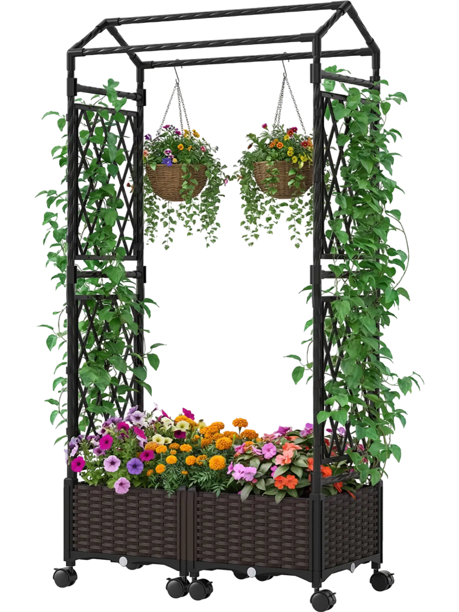 Costway 5.5' Self-Watering Planter Box w/ Lattice Trellis Roof 51059790 New