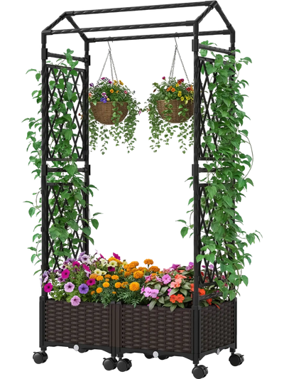 Costway 5.5' Self-Watering Planter Box w/ Lattice Trellis Roof 51059790 New