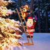 5.5 feet lighted Santa Claus and reindeer on ladder with 100 LED lights, perfect for festive indoor or outdoor.