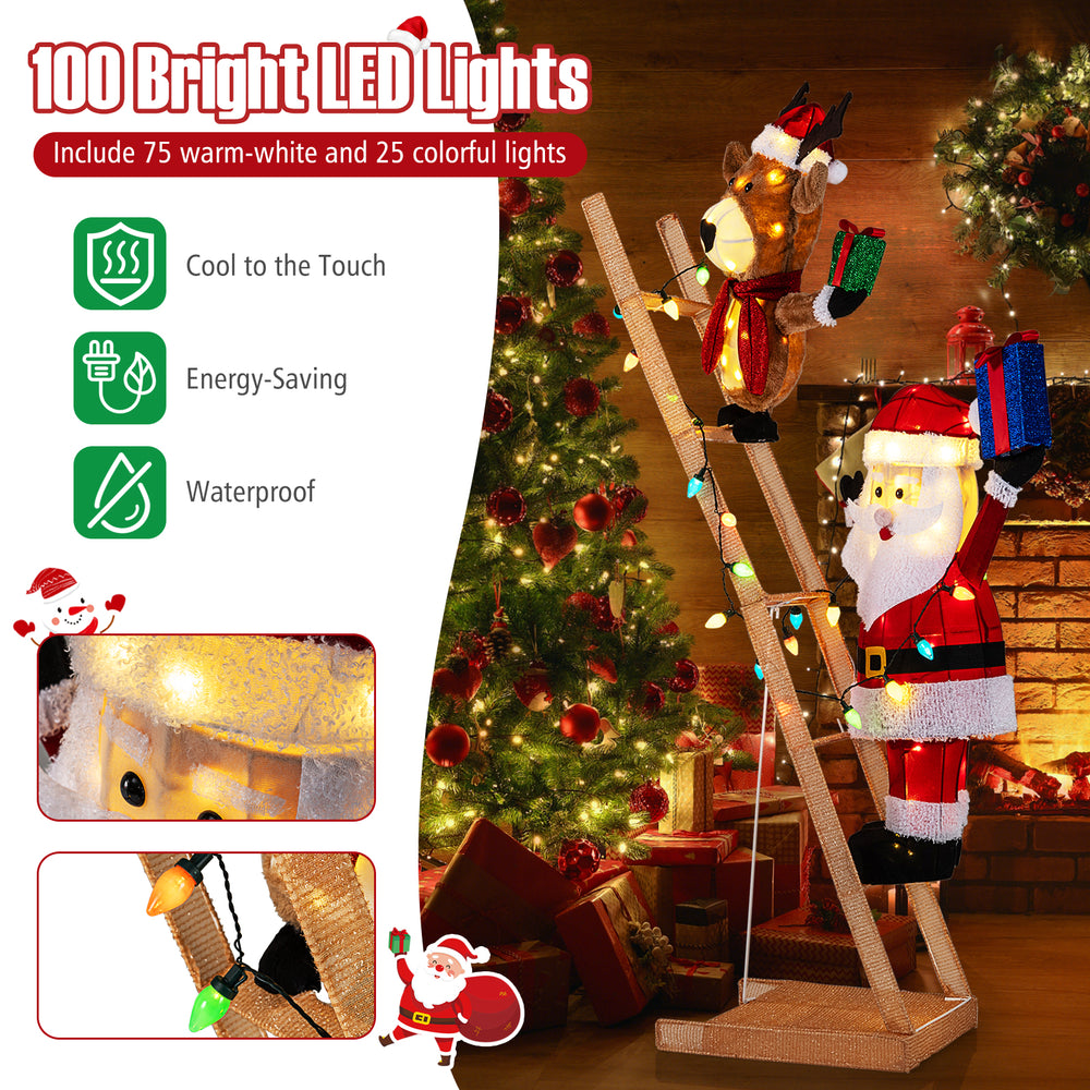 5.5 feet Christmas lighted reindeer and Santa Claus on ladder with 100 LED lights, perfect for festive indoor or.