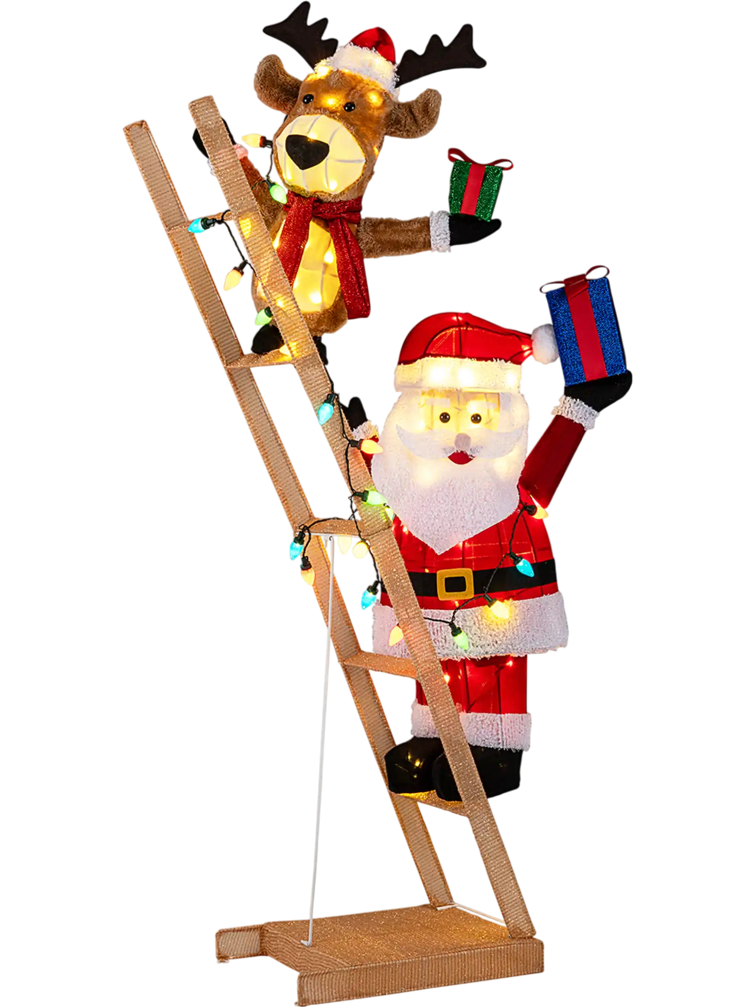 Costway 5.5' Christmas Lighted Reindeer Santa Ladder 100 LED Lights 70030271 New
