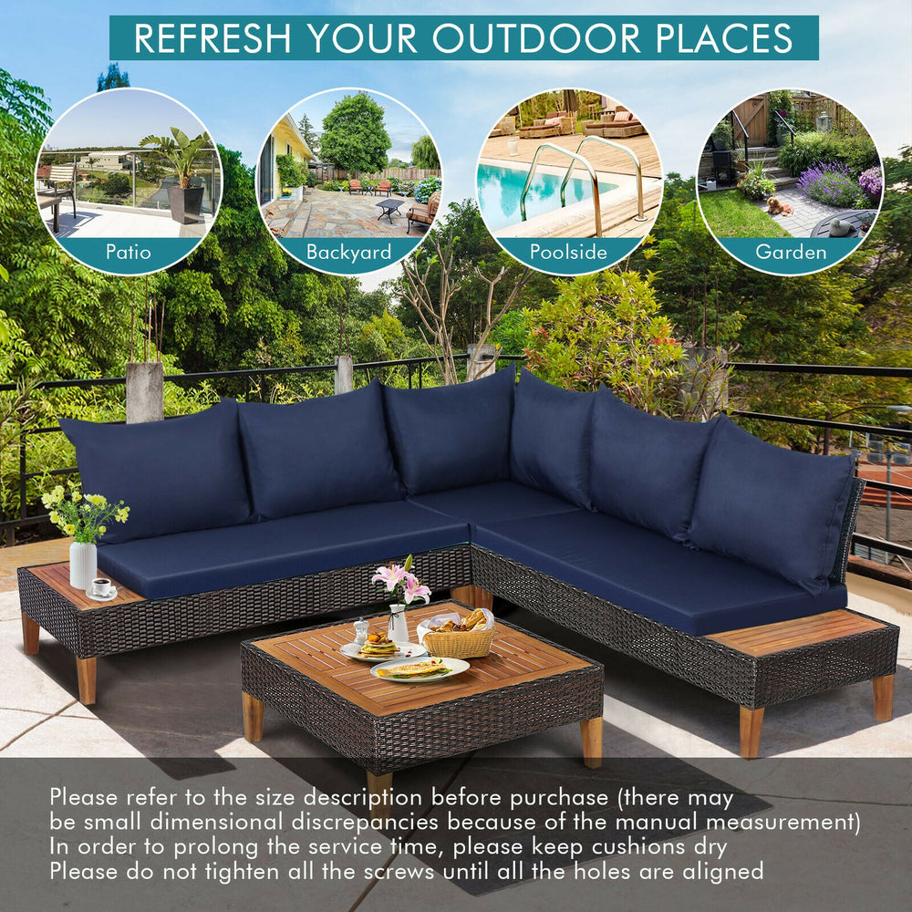 Costway 4 Piece Rattan Sofa Set with Wooden Side Table New
