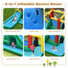 Inflatable water slide bounce house featuring a climbing wall, splash pool, and tunnel for outdoor fun.