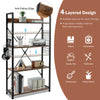 4-tier industrial bookshelf with adjustable shelves and hooks, perfect for stylish storage in any room.