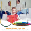 Saucer tree swing and U-shaped swing seat set for kids, featuring durable materials and rustproof chains for outdoor.