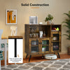 Buffet kitchen storage cupboard in rustic brown with glass doors, adjustable shelves, and stable 5-leg base for stylish.